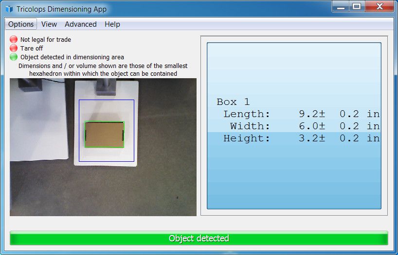 Tricolops parcel dimensioning application static