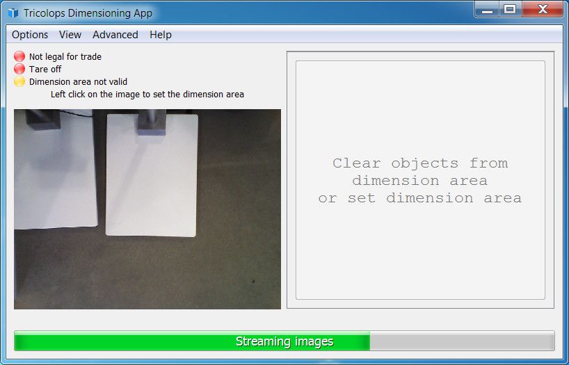 Tricolops parcel dimensioning application initialization